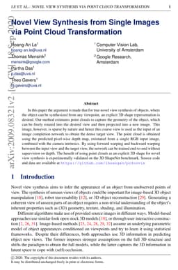 Novel View Synthesis from Single Images via Point Cloud Transformation