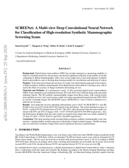 SCREENet: A Multi-view Deep Convolutional Neural Network for
  Classification of High-resolution Synthetic Mammographic Screening Scans