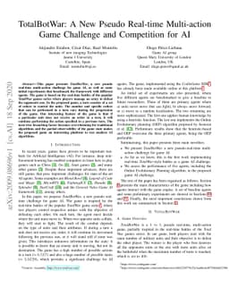 TotalBotWar: A New Pseudo Real-time Multi-action Game Challenge and
  Competition for AI
