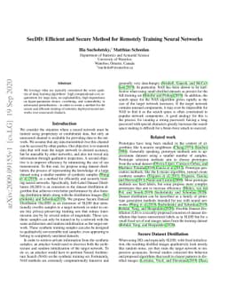 SecDD: Efficient and Secure Method for Remotely Training Neural Networks