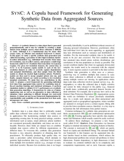 SYNC: A Copula based Framework for Generating Synthetic Data from
  Aggregated Sources