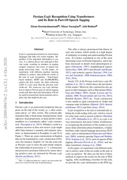 Persian Ezafe Recognition Using Transformers and Its Role in
  Part-Of-Speech Tagging