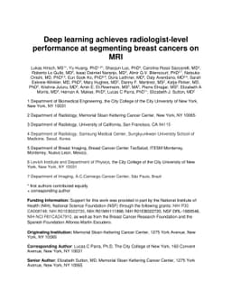 Radiologist-level Performance by Using Deep Learning for Segmentation of
  Breast Cancers on MRI Scans