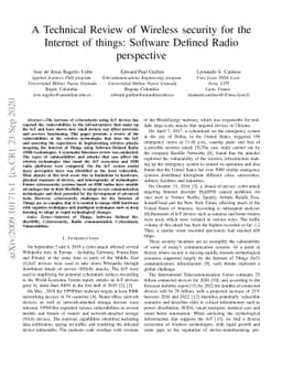 A Technical Review of Wireless security for the Internet of things:
  Software Defined Radio perspective