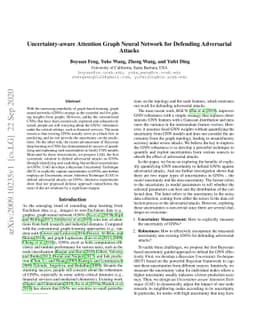 Uncertainty-aware Attention Graph Neural Network for Defending
  Adversarial Attacks