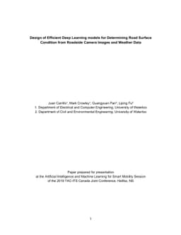Design of Efficient Deep Learning models for Determining Road Surface
  Condition from Roadside Camera Images and Weather Data