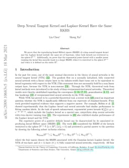 Deep Neural Tangent Kernel and Laplace Kernel Have the Same RKHS