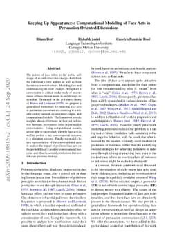 Keeping Up Appearances: Computational Modeling of Face Acts in
  Persuasion Oriented Discussions