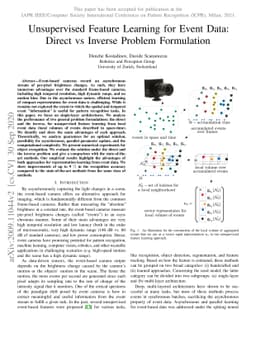 Unsupervised Feature Learning for Event Data: Direct vs Inverse Problem
  Formulation