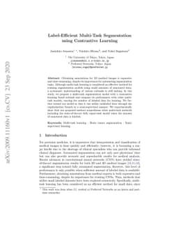 Label-Efficient Multi-Task Segmentation using Contrastive Learning