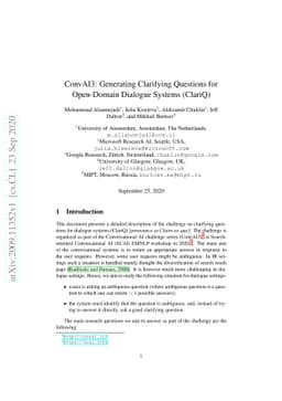 ConvAI3: Generating Clarifying Questions for Open-Domain Dialogue
  Systems (ClariQ)