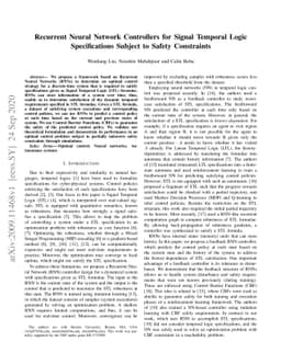 Recurrent Neural Network Controllers for Signal Temporal Logic
  Specifications Subject to Safety Constraints