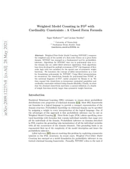 Weighted Model Counting in the two variable fragment with Cardinality
  Constraints: A Closed Form Formula
