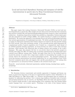 Local and non-local dependency learning and emergence of rule-like
  representations in speech data by Deep Convolutional Generative Adversarial
  Networks