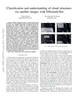 Classification and understanding of cloud structures via satellite
  images with EfficientUNet