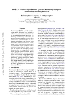 SPARTA: Efficient Open-Domain Question Answering via Sparse Transformer
  Matching Retrieval