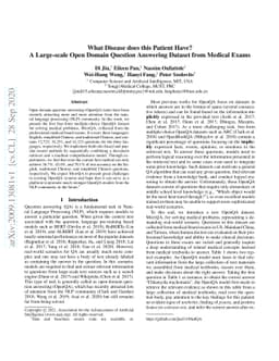 What Disease does this Patient Have? A Large-scale Open Domain Question
  Answering Dataset from Medical Exams