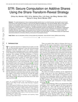 STR: Secure Computation on Additive Shares Using the
  Share-Transform-Reveal Strategy