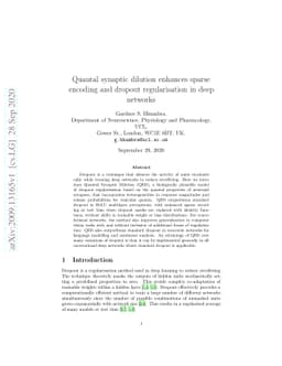 Quantal synaptic dilution enhances sparse encoding and dropout
  regularisation in deep networks