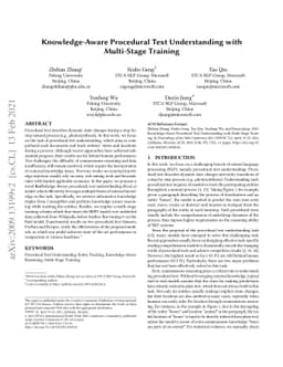 Knowledge-Aware Procedural Text Understanding with Multi-Stage Training