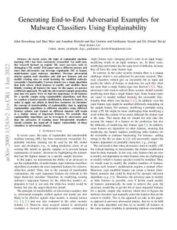 Generating End-to-End Adversarial Examples for Malware Classifiers Using
  Explainability
