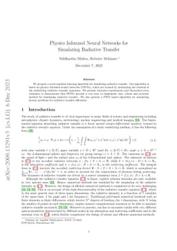Physics Informed Neural Networks for Simulating Radiative Transfer