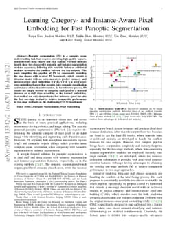 Learning Category- and Instance-Aware Pixel Embedding for Fast Panoptic
  Segmentation