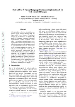 DialoGLUE: A Natural Language Understanding Benchmark for Task-Oriented
  Dialogue
