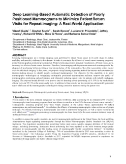 Deep Learning-Based Automatic Detection of Poorly Positioned Mammograms
  to Minimize Patient Return Visits for Repeat Imaging: A Real-World
  Application