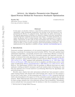Apollo: An Adaptive Parameter-wise Diagonal Quasi-Newton Method for
  Nonconvex Stochastic Optimization