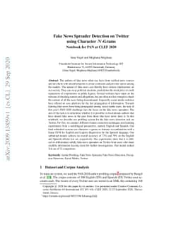 Fake News Spreader Detection on Twitter using Character N-Grams.
  Notebook for PAN at CLEF 2020