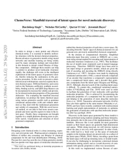 ChemoVerse: Manifold traversal of latent spaces for novel molecule
  discovery
