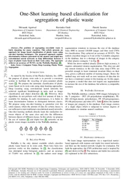 One-Shot learning based classification for segregation of plastic waste