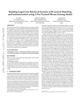 Building Legal Case Retrieval Systems with Lexical Matching and
  Summarization using A Pre-Trained Phrase Scoring Model