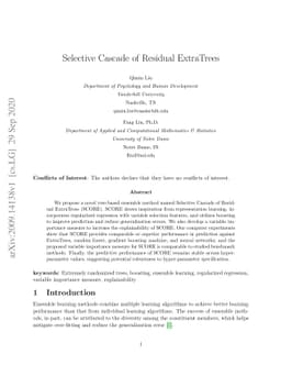 Selective Cascade of Residual ExtraTrees