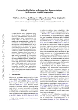 Contrastive Distillation on Intermediate Representations for Language
  Model Compression