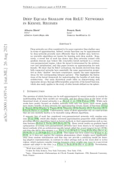 Deep Equals Shallow for ReLU Networks in Kernel Regimes