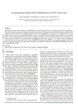 Accelerating Sparse Matrix-Matrix Multiplication with GPU Tensor Cores
