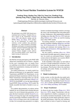 WeChat Neural Machine Translation Systems for WMT20