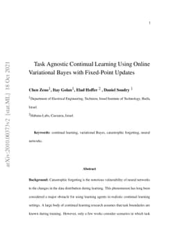 Task Agnostic Continual Learning Using Online Variational Bayes with
  Fixed-Point Updates