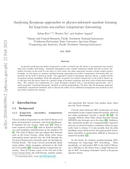Analyzing Koopman approaches to physics-informed machine learning for
  long-term sea-surface temperature forecasting