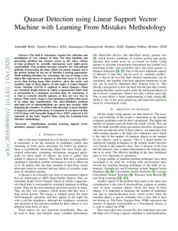 Quasar Detection using Linear Support Vector Machine with Learning From
  Mistakes Methodology