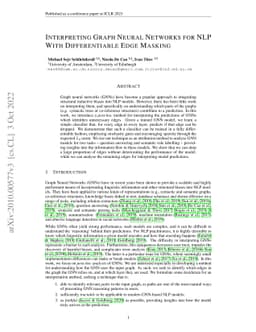 Interpreting Graph Neural Networks for NLP With Differentiable Edge
  Masking