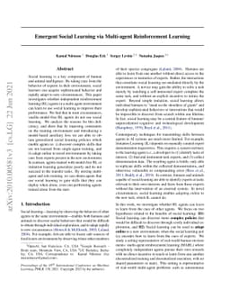 Emergent Social Learning via Multi-agent Reinforcement Learning