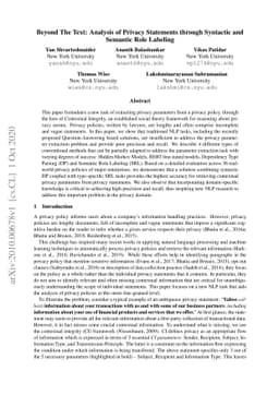 Beyond The Text: Analysis of Privacy Statements through Syntactic and
  Semantic Role Labeling