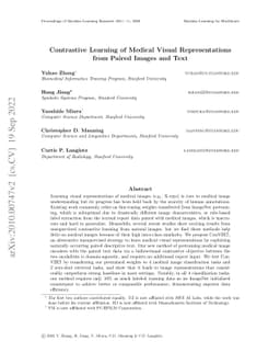Contrastive Learning of Medical Visual Representations from Paired
  Images and Text