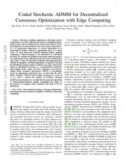 Coded Stochastic ADMM for Decentralized Consensus Optimization with Edge
  Computing