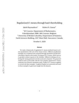 Regularized K-means through hard-thresholding