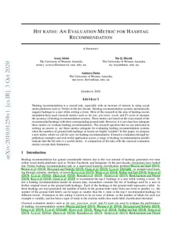 Hit ratio: An Evaluation Metric for Hashtag Recommendation