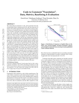 Code to Comment "Translation": Data, Metrics, Baselining & Evaluation